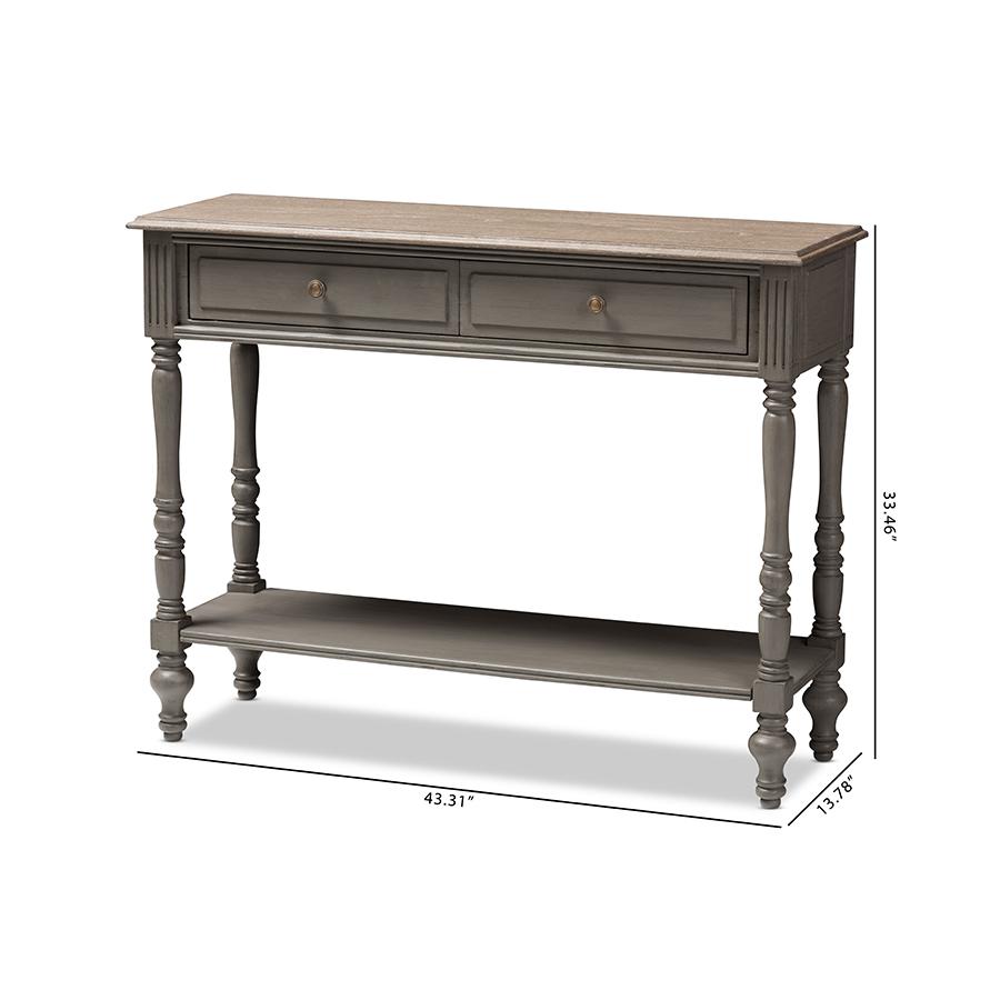 Noemie Country Cottage Farmhouse Brown Finished 2-Drawer Console Table. Picture 10