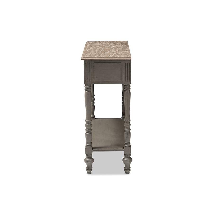 Noemie Country Cottage Farmhouse Brown Finished 2-Drawer Console Table. Picture 3