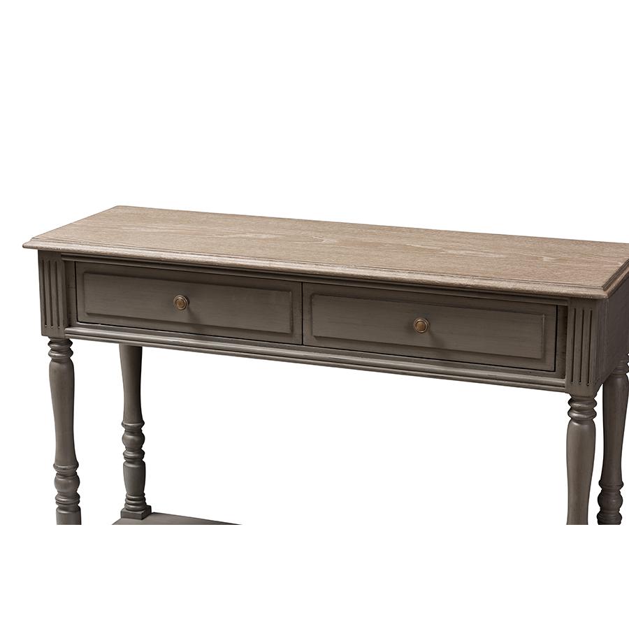 Noemie Country Cottage Farmhouse Brown Finished 2-Drawer Console Table. Picture 5