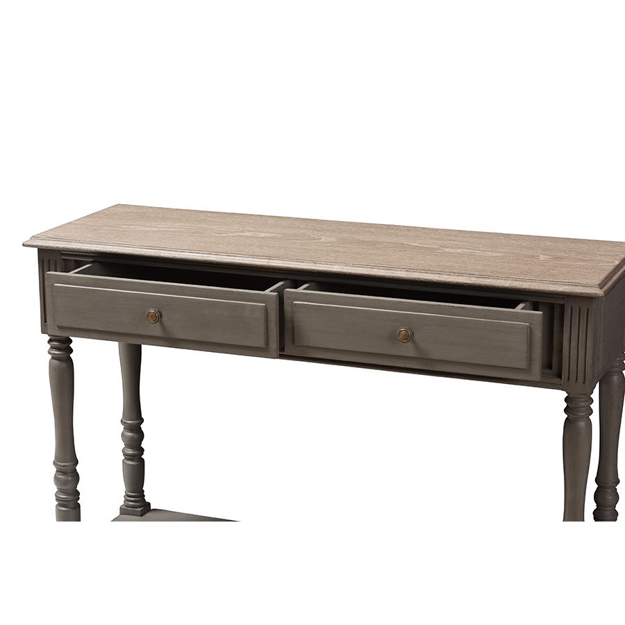 Noemie Country Cottage Farmhouse Brown Finished 2-Drawer Console Table. Picture 6