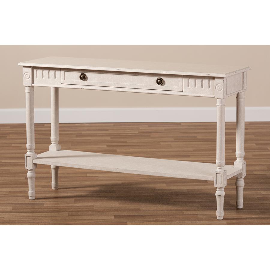Ariella Country Cottage Farmhouse Whitewashed 1-Drawer Console Table. Picture 11