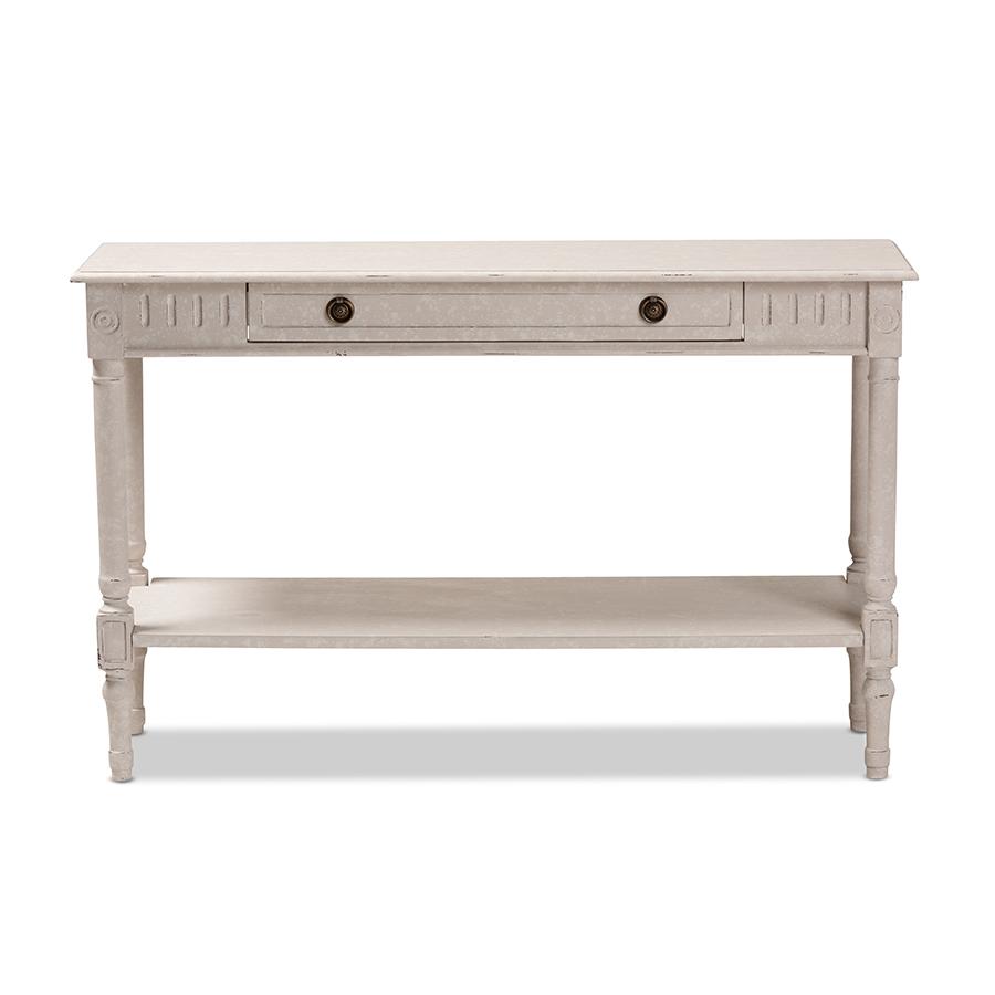 Ariella Country Cottage Farmhouse Whitewashed 1-Drawer Console Table. Picture 1