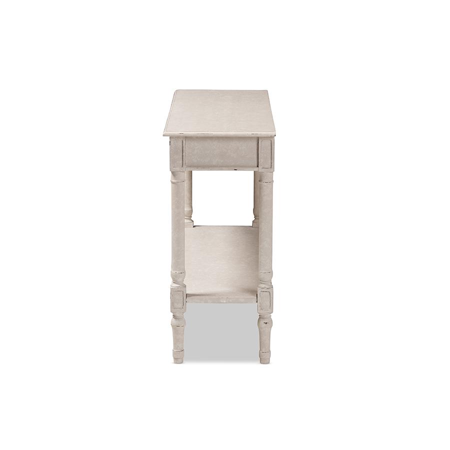 Ariella Country Cottage Farmhouse Whitewashed 1-Drawer Console Table. Picture 5