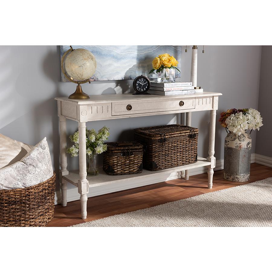 Ariella Country Cottage Farmhouse Whitewashed 1-Drawer Console Table. Picture 10