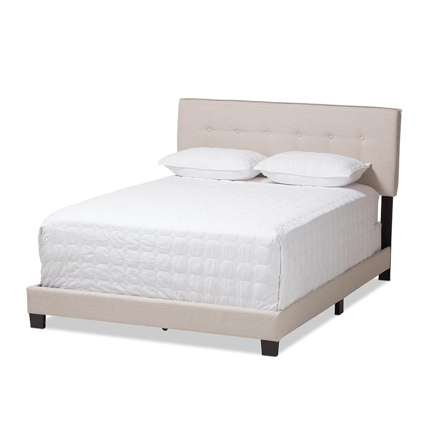 Audrey Modern and Contemporary Light Beige Fabric Upholstered Full Size Bed. Picture 2