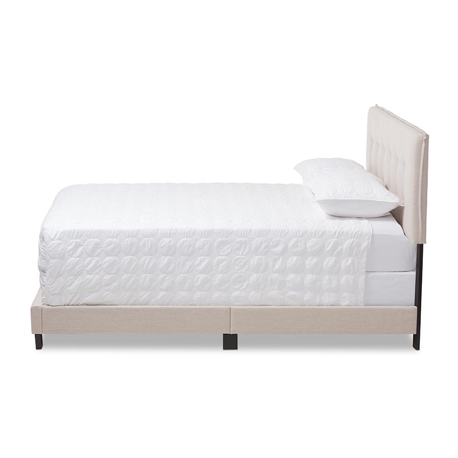 Audrey Modern and Contemporary Light Beige Fabric Upholstered Full Size Bed. Picture 1