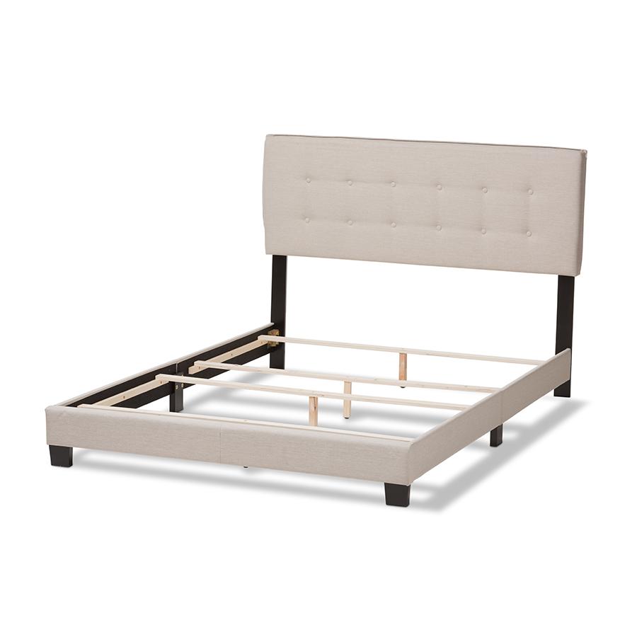 Audrey Modern and Contemporary Light Beige Fabric Upholstered Full Size Bed. Picture 3