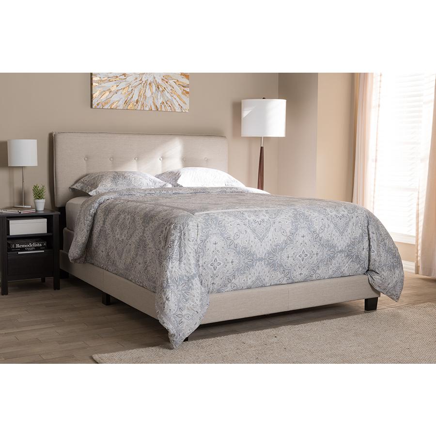 Audrey Modern and Contemporary Light Beige Fabric Upholstered Full Size Bed. Picture 6