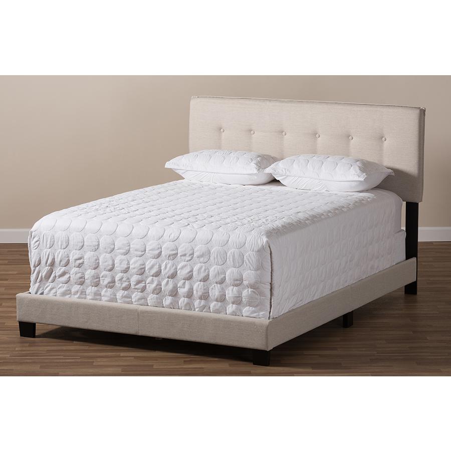 Audrey Modern and Contemporary Light Beige Fabric Upholstered Full Size Bed. Picture 7