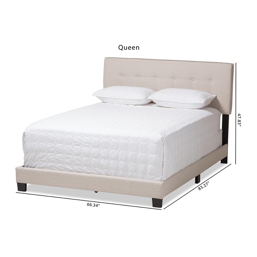 Audrey Modern and Contemporary Light Beige Fabric Upholstered Full Size Bed. Picture 9