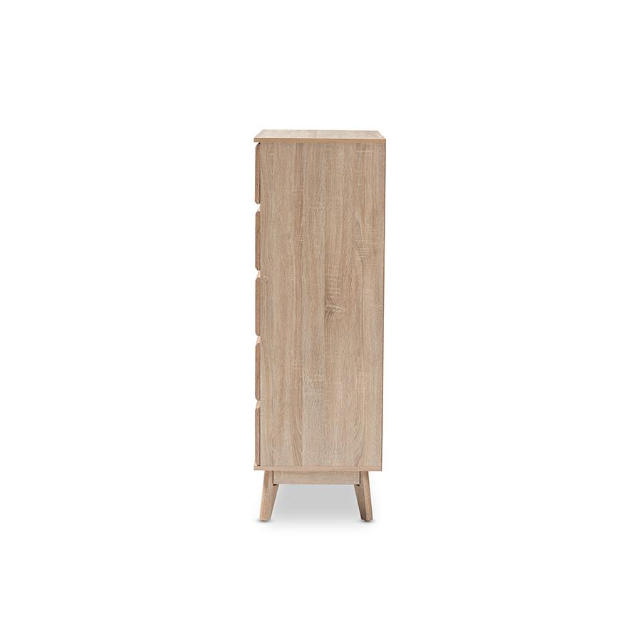 Miren Mid-Century Modern Light Oak and Dark Grey 5-Drawer Chest. Picture 5