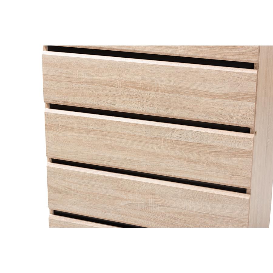 Miren Mid-Century Modern Light Oak and Dark Grey 5-Drawer Chest. Picture 6