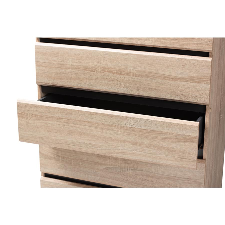 Miren Mid-Century Modern Light Oak and Dark Grey 5-Drawer Chest. Picture 7