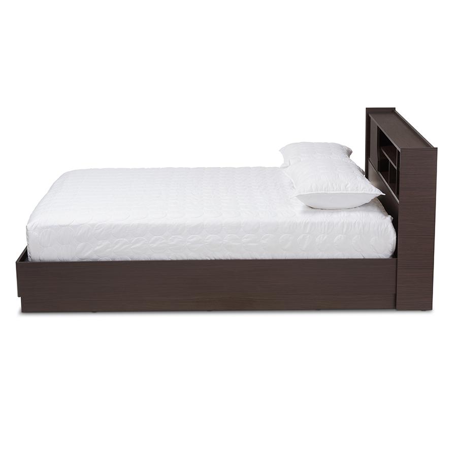 Larsine Modern and Contemporary Brown Finished Queen Size Platform Storage Bed. Picture 2