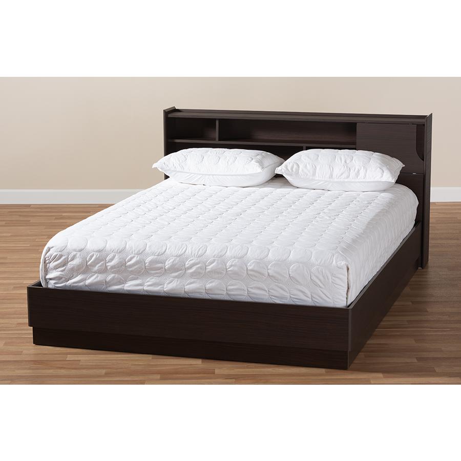 Larsine Modern and Contemporary Brown Finished Queen Size Platform Storage Bed. Picture 7