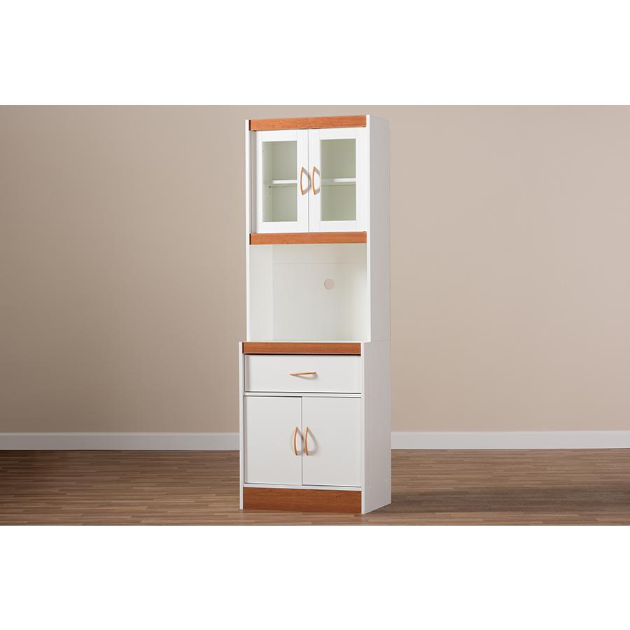 Laurana Modern and Contemporary White and Cherry Finished Kitchen Cabinet and Hutch. Picture 9