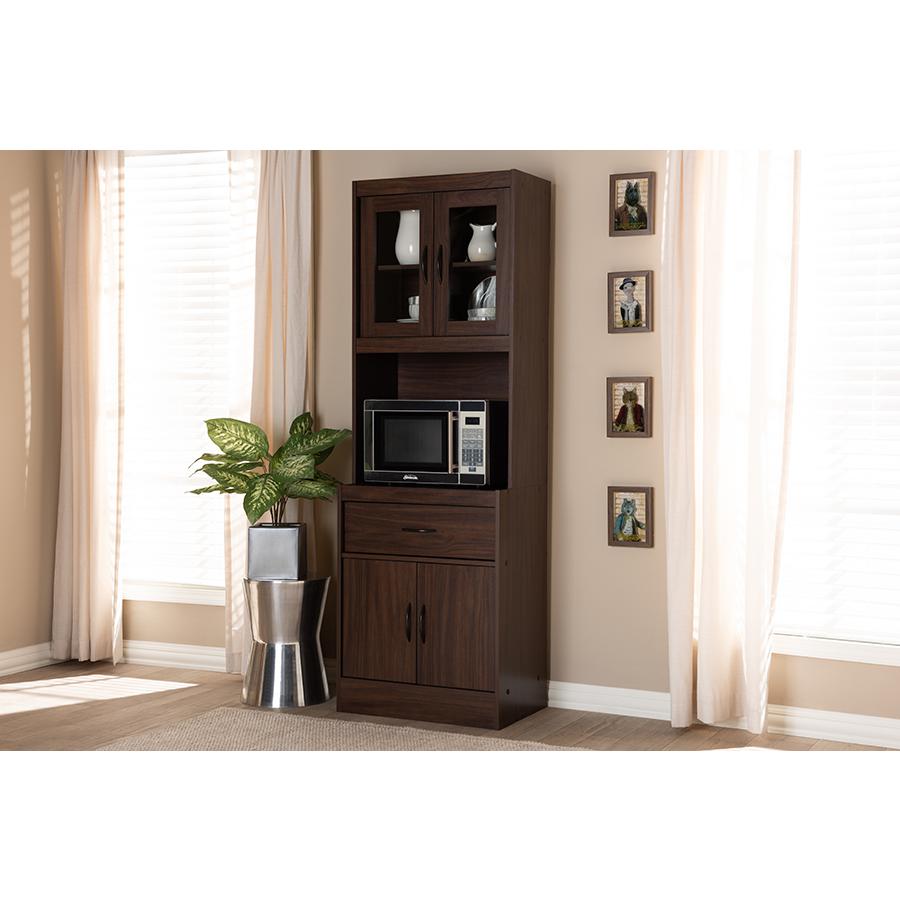 Laurana Modern and Contemporary Dark Walnut Finished Kitchen Cabinet and Hutch. Picture 2