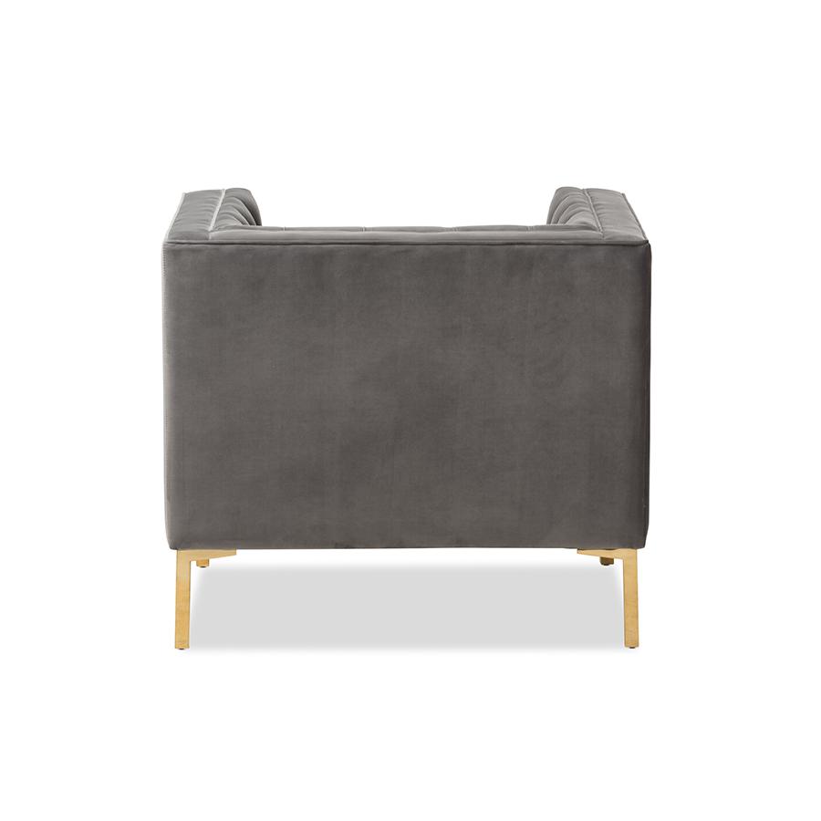Zanetta Luxe and Glamour Grey Velvet Upholstered Gold Finished Lounge Chair. Picture 4