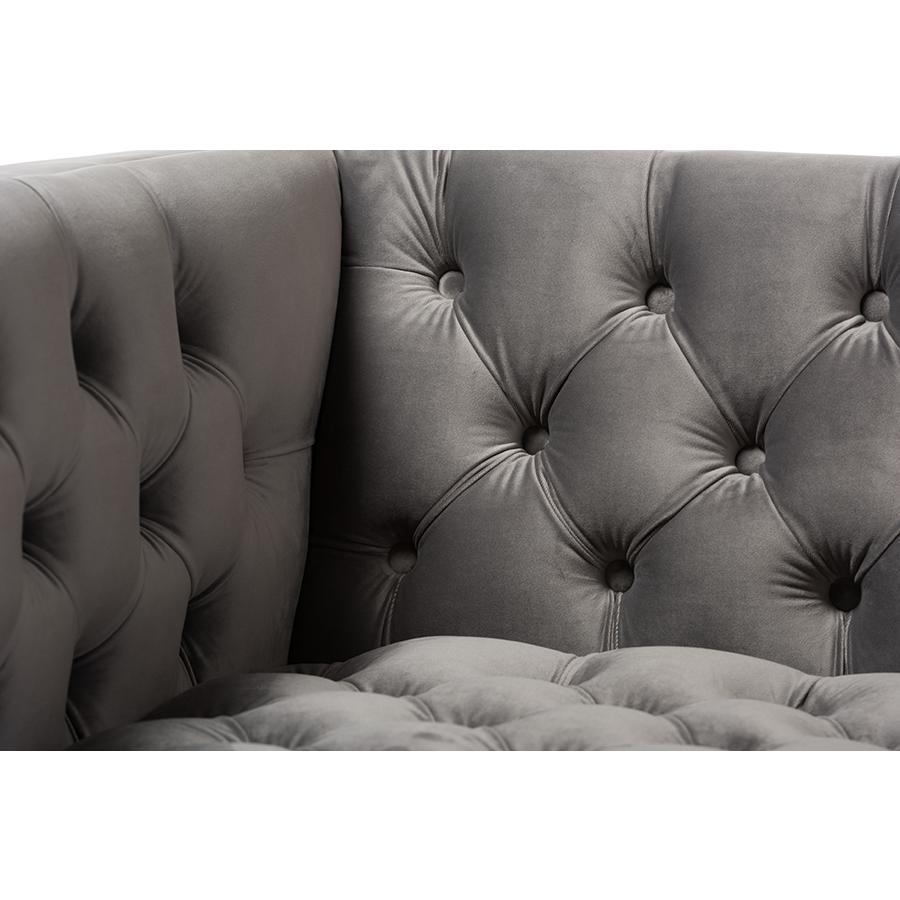 Zanetta Luxe and Glamour Grey Velvet Upholstered Gold Finished Lounge Chair. Picture 5