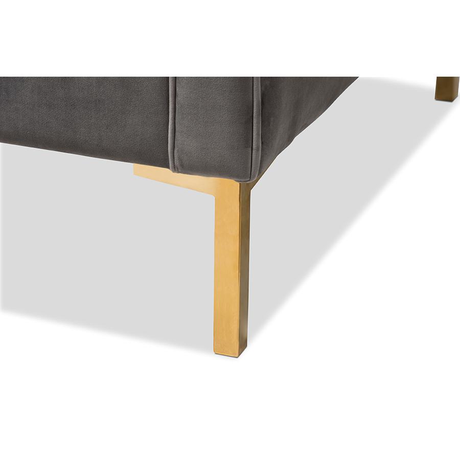 Zanetta Luxe and Glamour Grey Velvet Upholstered Gold Finished Lounge Chair. Picture 6