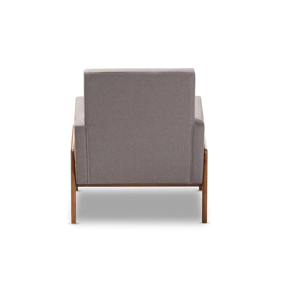 Perris Mid-Century Modern Grey Fabric Upholstered Walnut Wood Lounge Chair. Picture 4