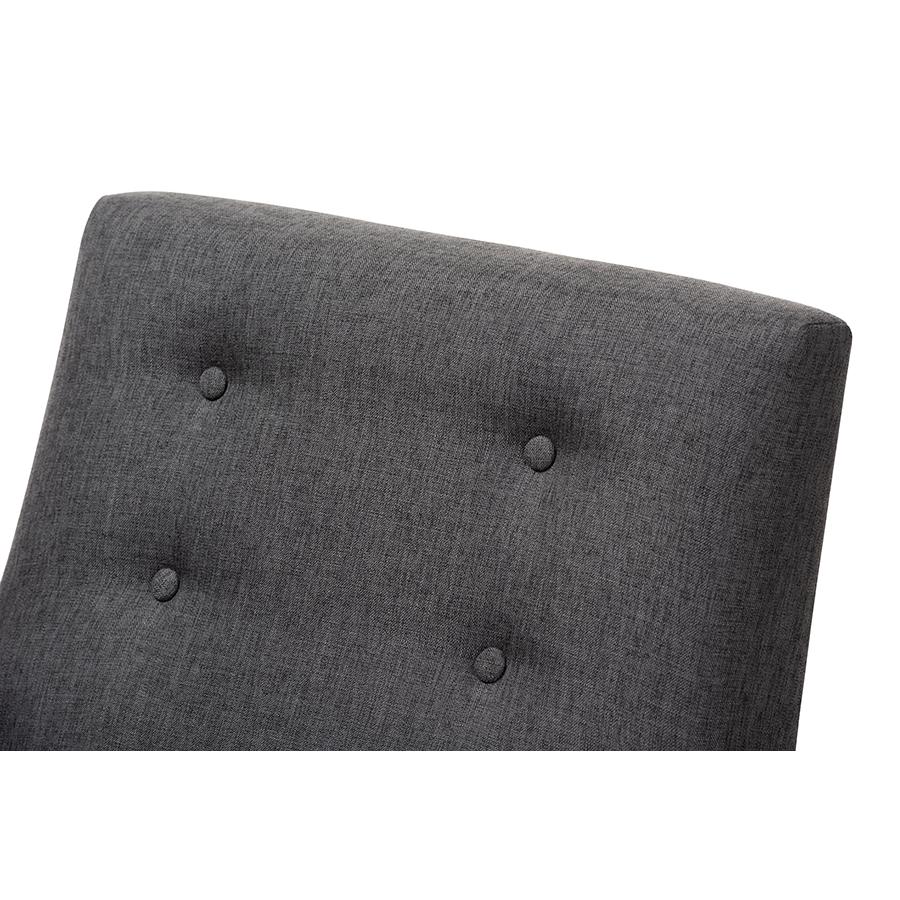 Perris Mid-Century Modern Dark Grey Fabric Upholstered Walnut Wood Lounge Chair. Picture 5
