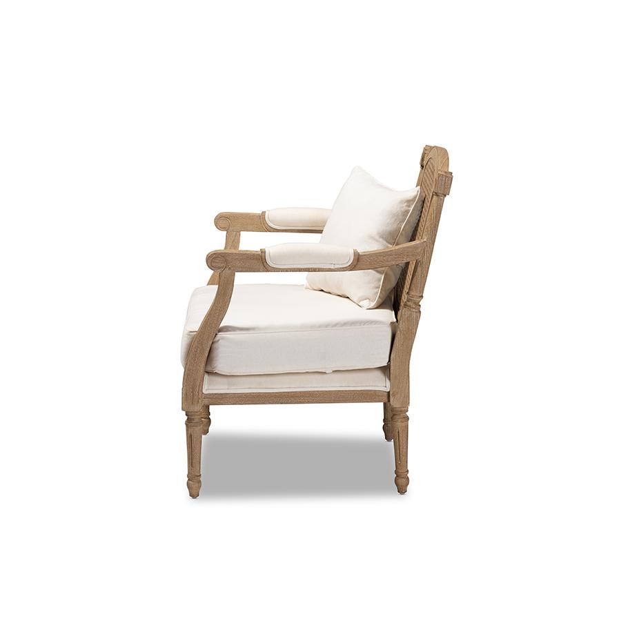 Baxton Studio Clemence French Provincial Ivory Fabric Upholstered Whitewashed Wood Armchair. Picture 3