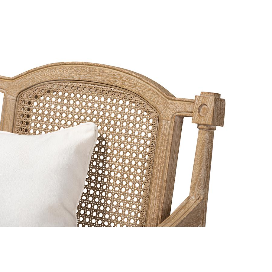 Baxton Studio Clemence French Provincial Ivory Fabric Upholstered Whitewashed Wood Armchair. Picture 5
