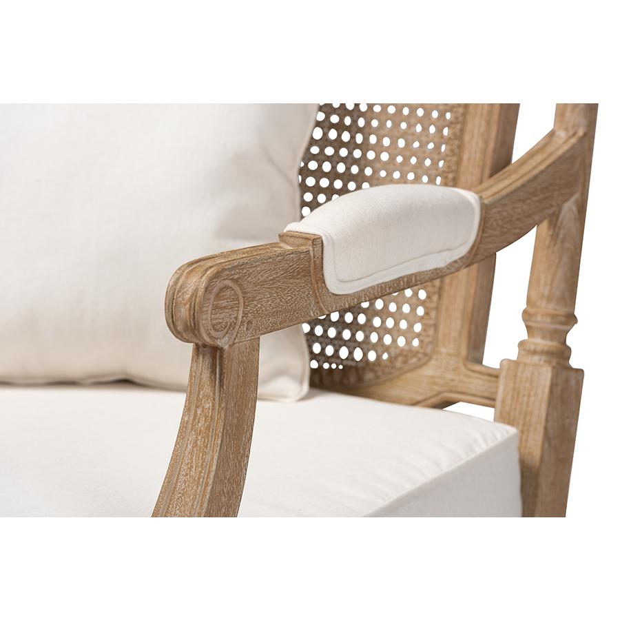 Baxton Studio Clemence French Provincial Ivory Fabric Upholstered Whitewashed Wood Armchair. Picture 6