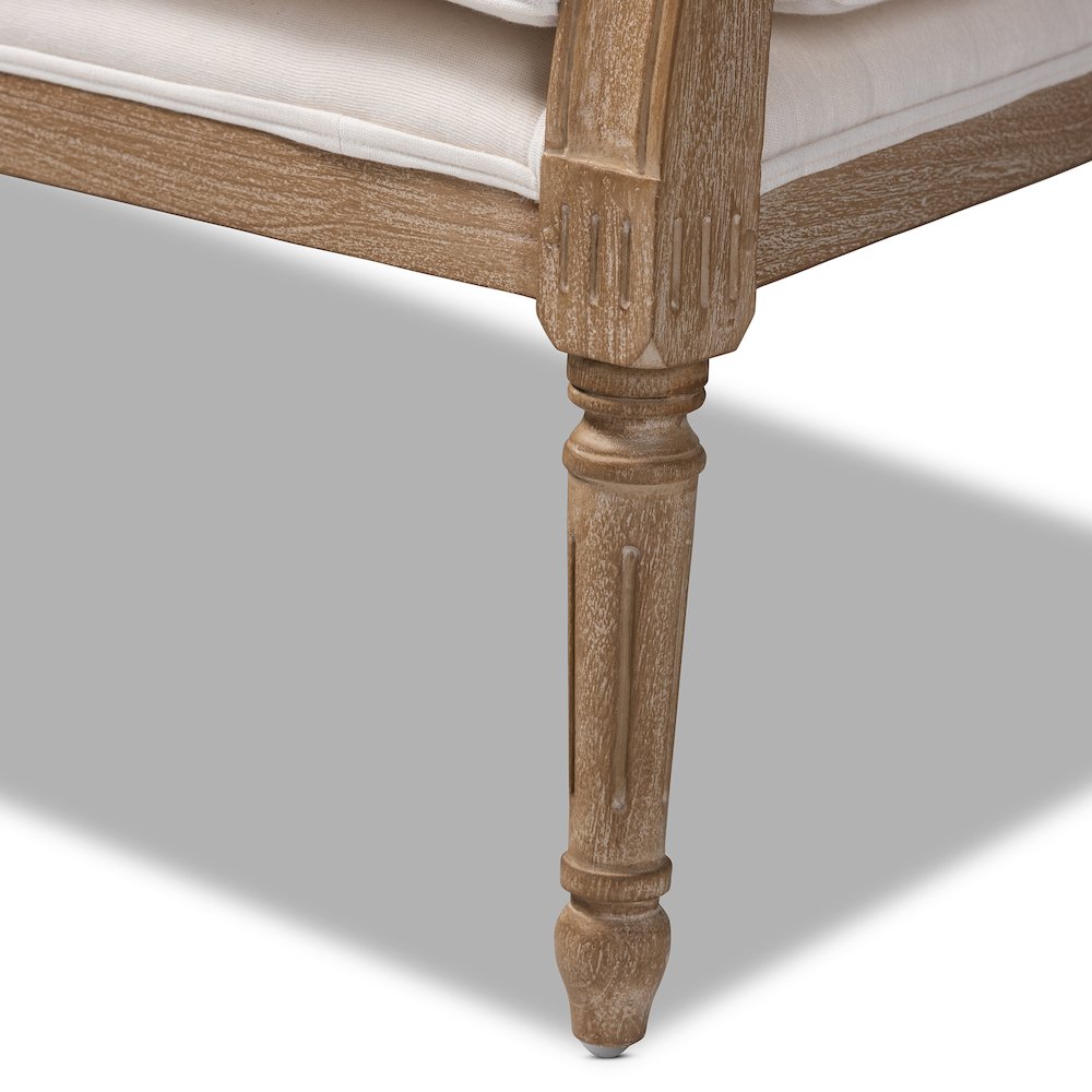 Clemence French Provincial Ivory Fabric Upholstered Whitewashed Wood Loveseat. Picture 7
