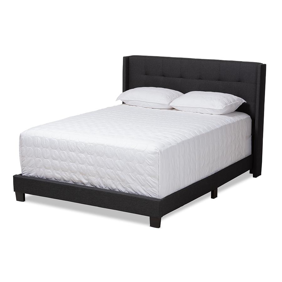Lisette Modern and Contemporary Charcoal Grey Fabric Upholstered Queen Size Bed. Picture 1