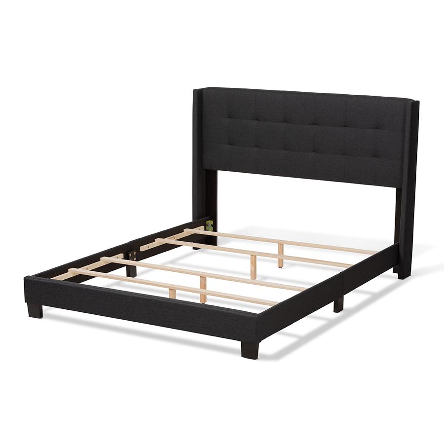 Lisette Modern and Contemporary Charcoal Grey Fabric Upholstered Queen Size Bed. Picture 3