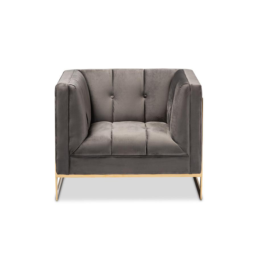 Button Tufted Armchair with Gold-Tone Frame. Picture 2