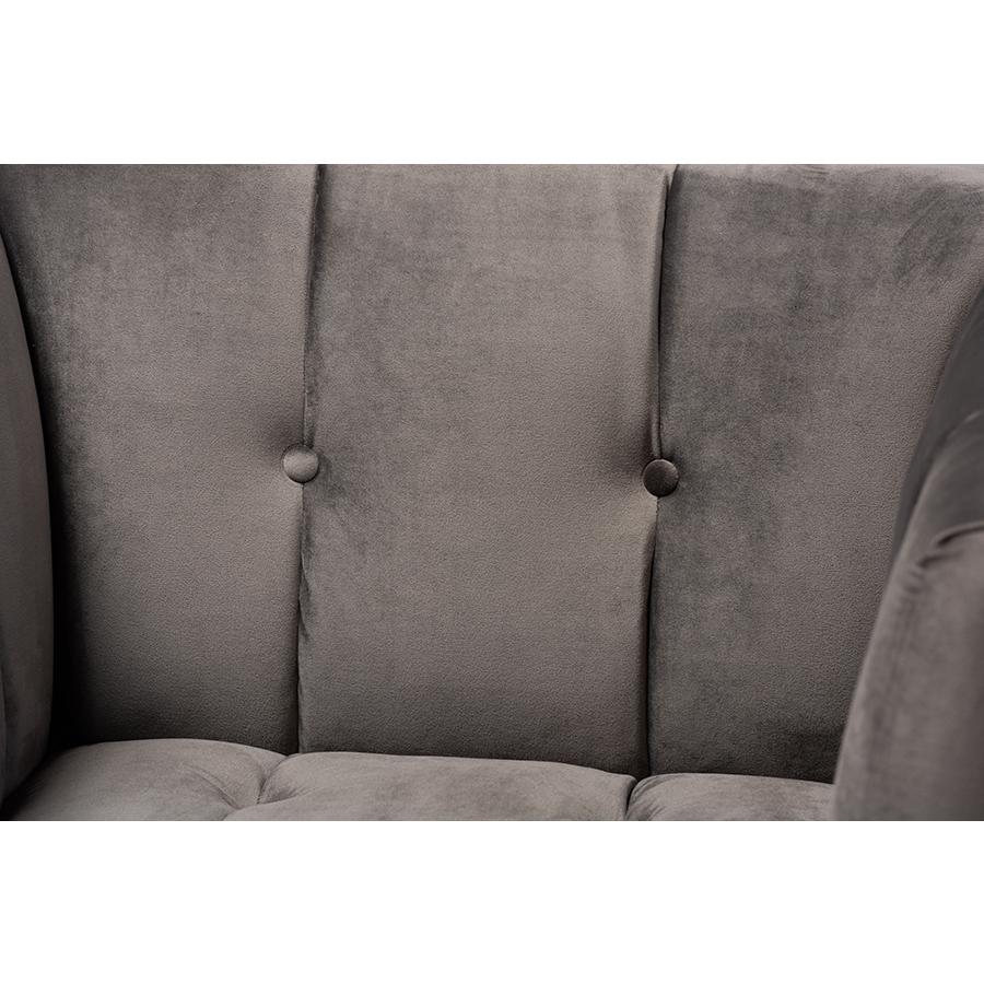 Button Tufted Armchair with Gold-Tone Frame. Picture 5