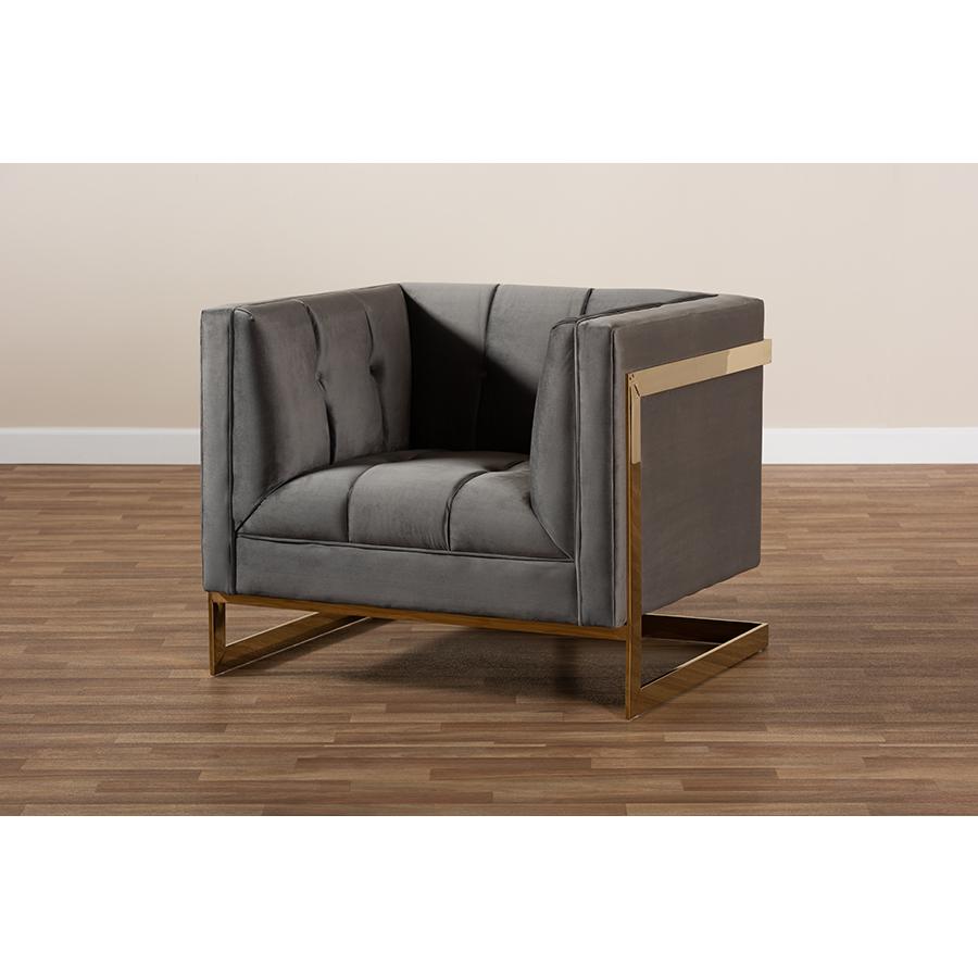 Button Tufted Armchair with Gold-Tone Frame. Picture 9