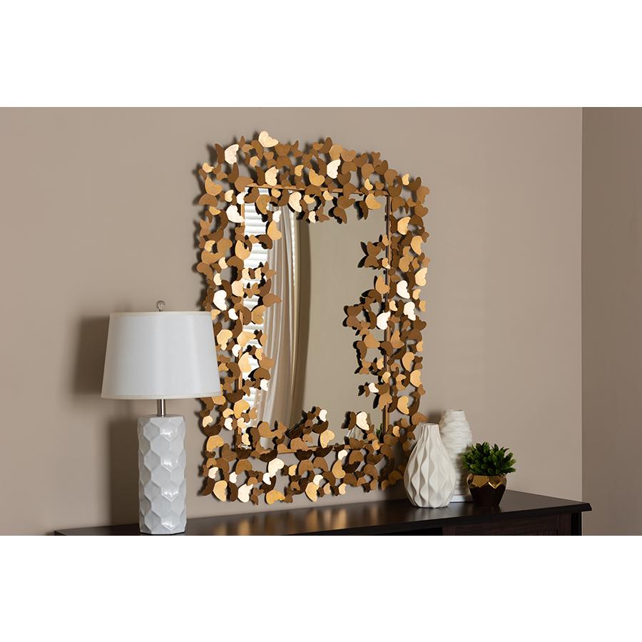 Antique Gold Finished Butterfly Accent Wall Mirror. Picture 1