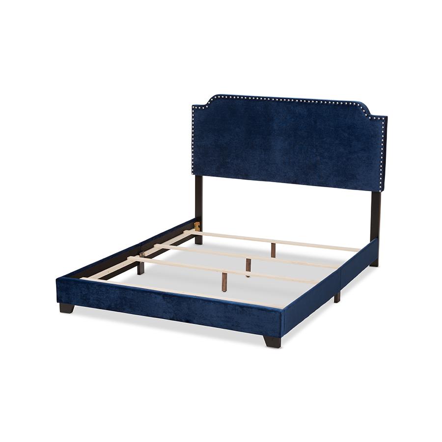 Baxton Studio Darcy Luxe and Glamour Navy Velvet Upholstered Full Size Bed. Picture 3