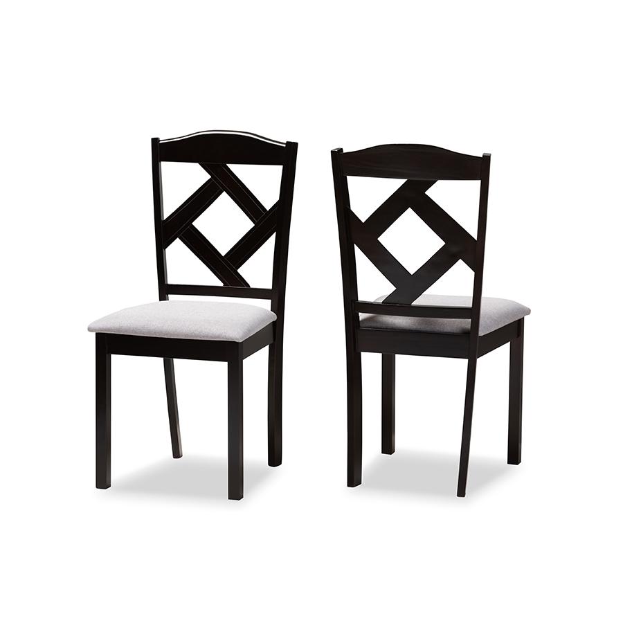 Grey Fabric Upholstered and Espresso Brown Finished Dining Chair Set of 2. Picture 1