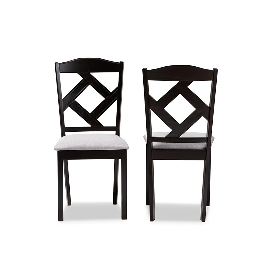 Grey Fabric Upholstered and Espresso Brown Finished Dining Chair Set of 2. Picture 2