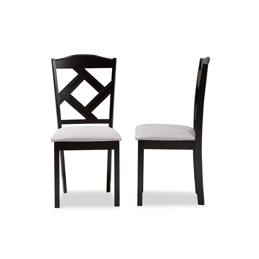 Grey Fabric Upholstered and Espresso Brown Finished Dining Chair Set of 2. Picture 3