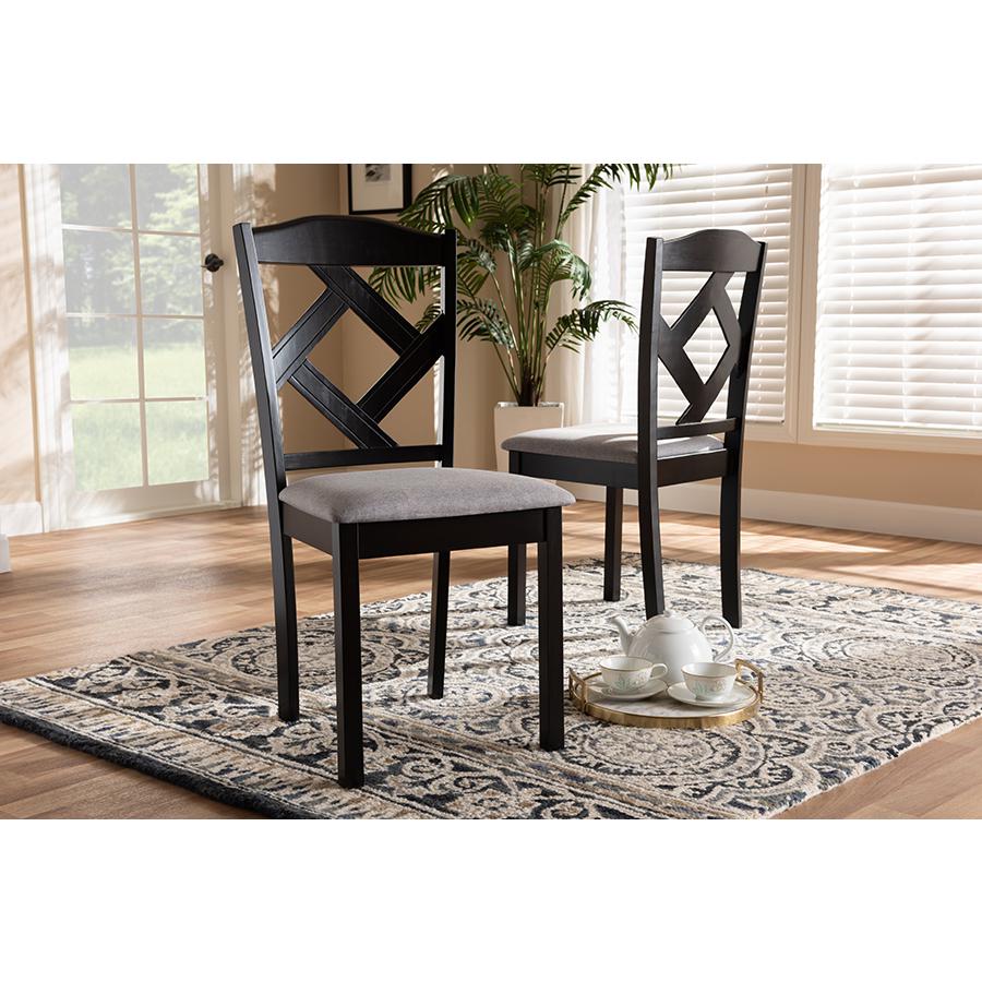 Grey Fabric Upholstered and Espresso Brown Finished Dining Chair Set of 2. Picture 5