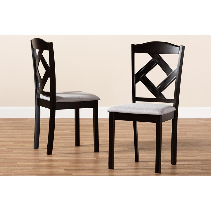 Grey Fabric Upholstered and Espresso Brown Finished Dining Chair Set of 2. Picture 6
