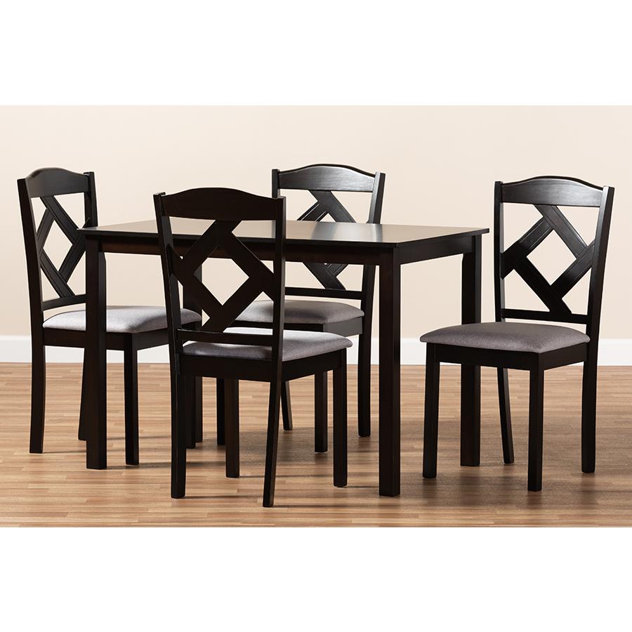 Espresso Brown Finished and Grey Fabric Upholstered 5-Piece Dining Set. Picture 3