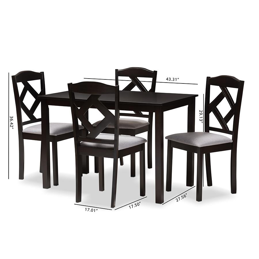 Espresso Brown Finished and Grey Fabric Upholstered 5-Piece Dining Set. Picture 4