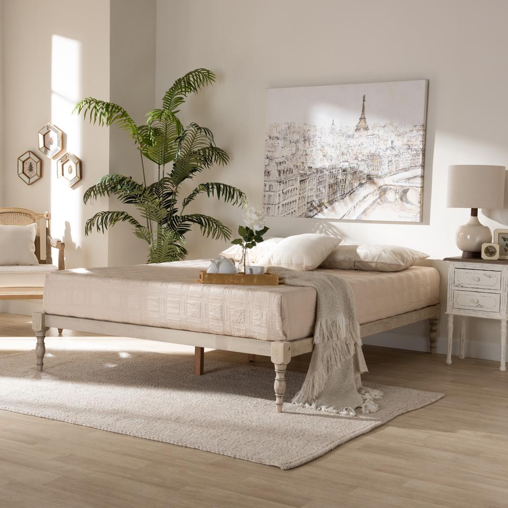 Baxton Studio Iseline Modern and Contemporary Antique White Finished Wood King Size Platform Bed Frame. Picture 15