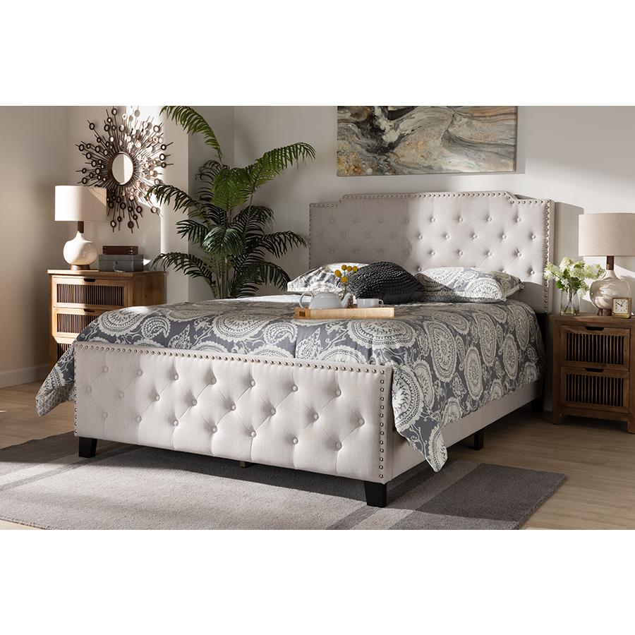 Transitional Beige Fabric Upholstered Button Tufted King Size Panel Bed. Picture 21