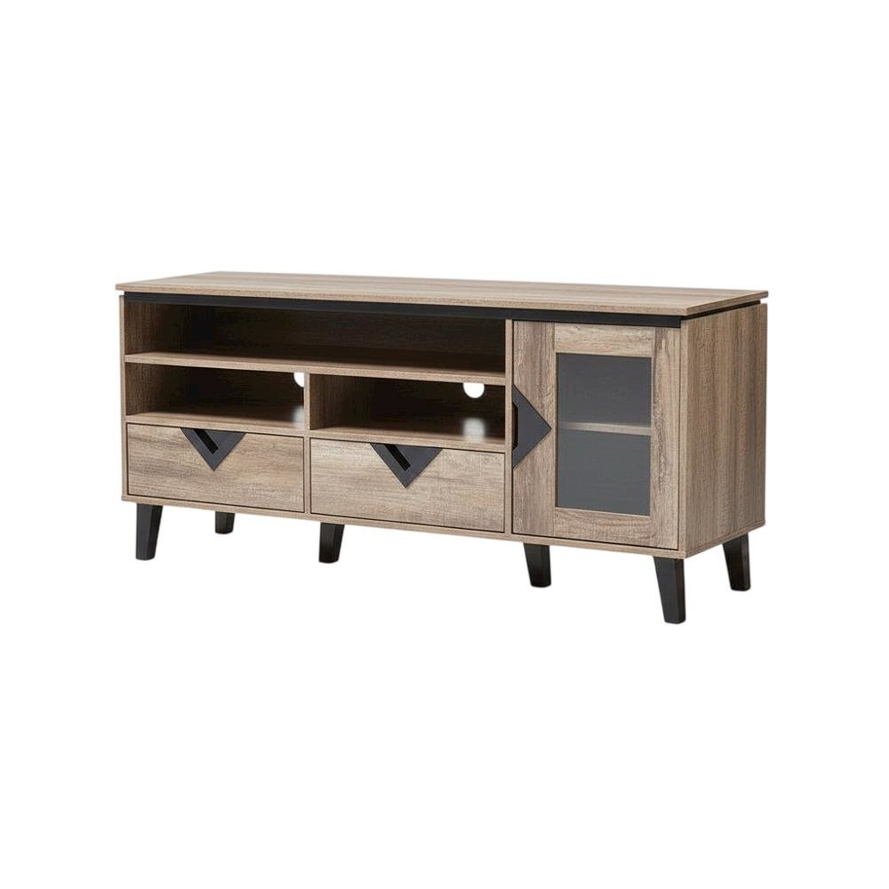 Light Brown Wood TV Stand with Contemporary Design and Storage Space. Picture 1