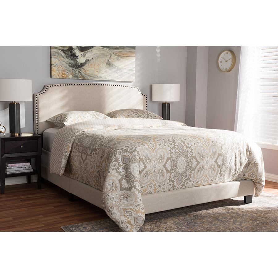 Odette Modern and Contemporary Light Beige Fabric Upholstered King Size Bed. Picture 21