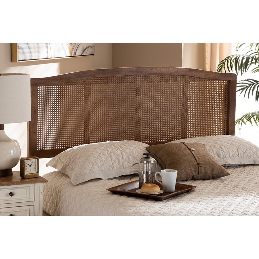 Baxton Studio Marieke Mid-Century Modern Ash Wanut Finished Wood and Synthetic Rattan King Size Headboard. Picture 2