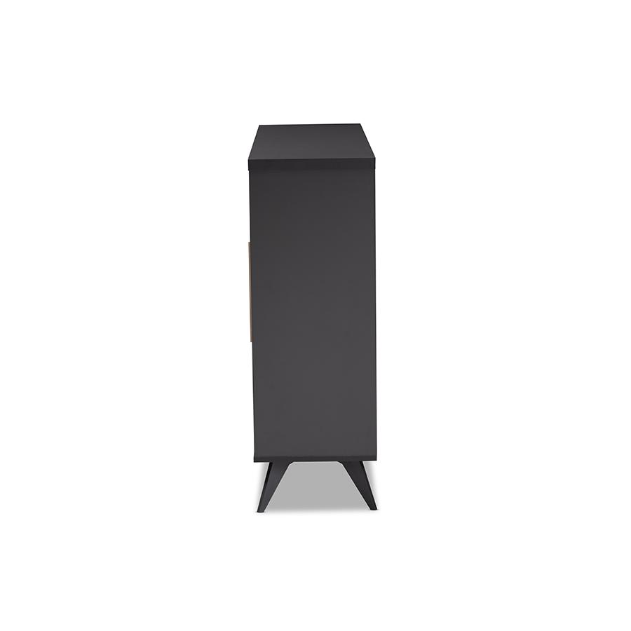 Baxton Studio Pietro Mid-Century Modern Dark Grey and Oak Finished Wine Cabinet. Picture 4